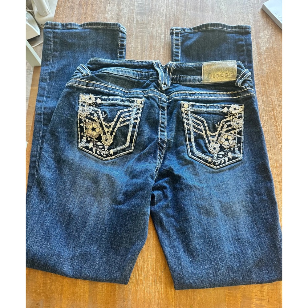 Vigoss‎ The Chelsea Slim Boot Jeans Y2K Bling Embroidered Rhinestone Womens 9/10